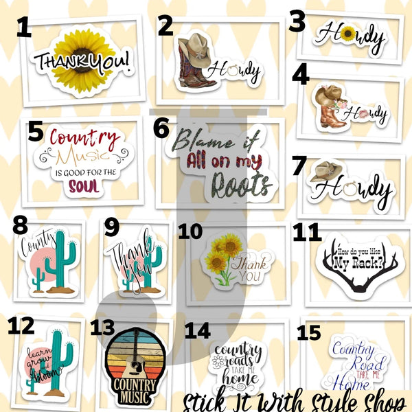 Country Western Themed Vinyl Stickers - 25 sticker variety pack Stick It With Style Shop