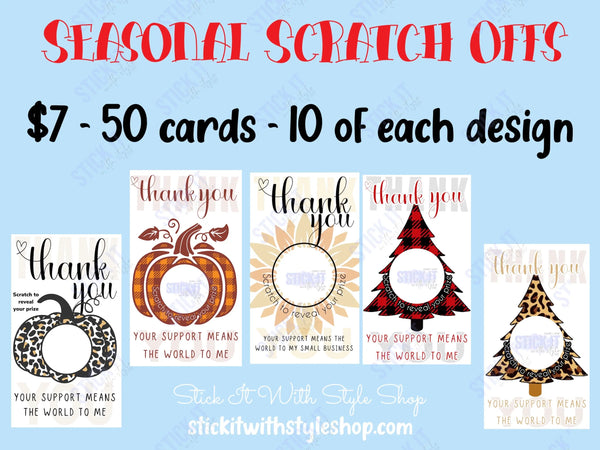 Holiday Themed Thank You Scratch Off Cards pack of 40 Stick It With Style Shop