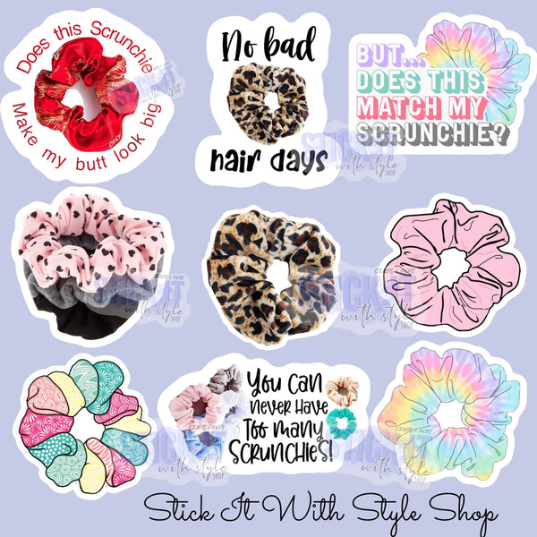 Scrunchie Themed 3 in Vinyl Stickers - pack of 9 stickers Stick It With Style Shop
