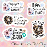 Scrunchie themed packaging sticker sheets Stick It With Style Shop